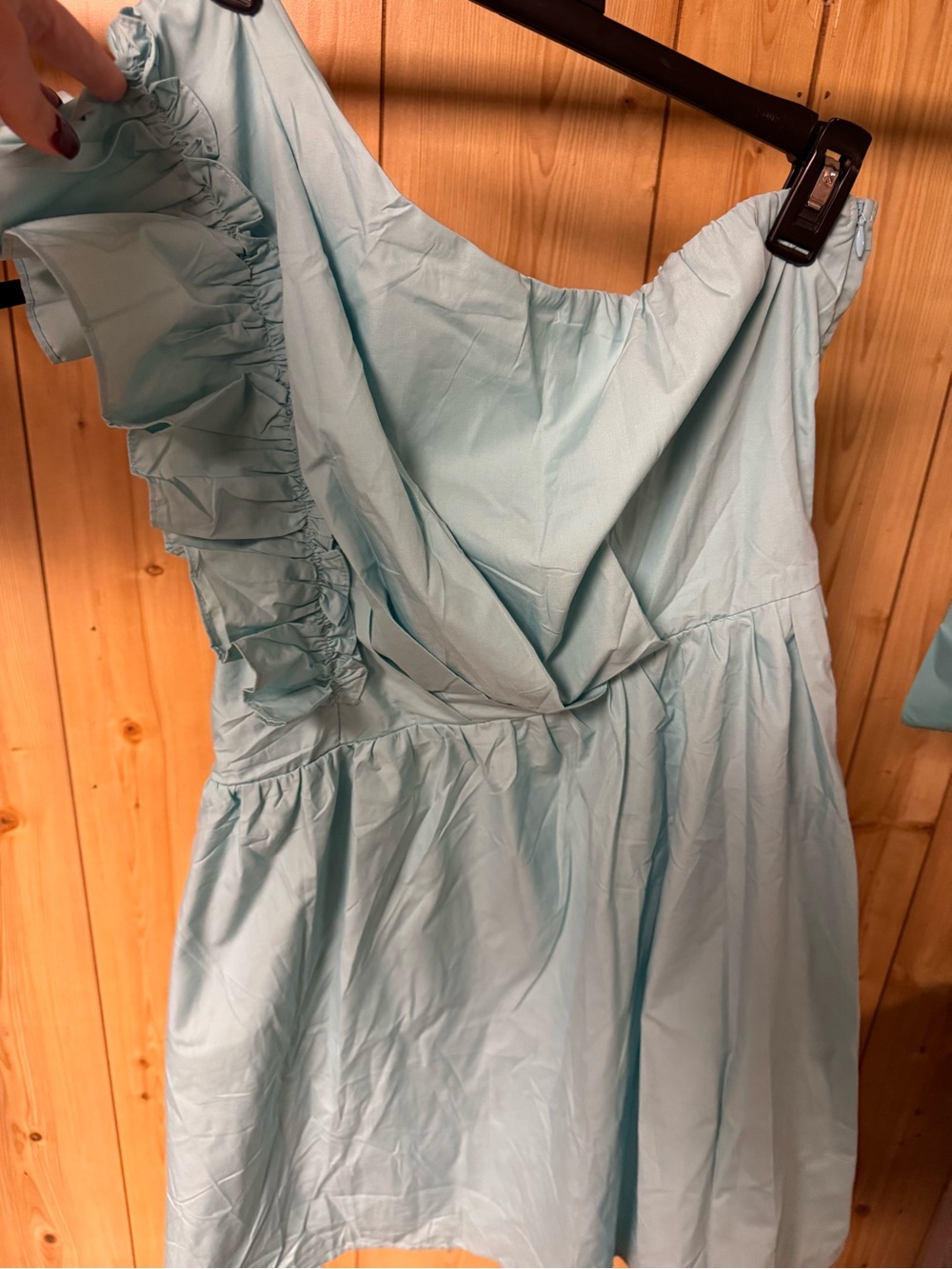 One-Shoulder Ruffle Dress in Light Blue